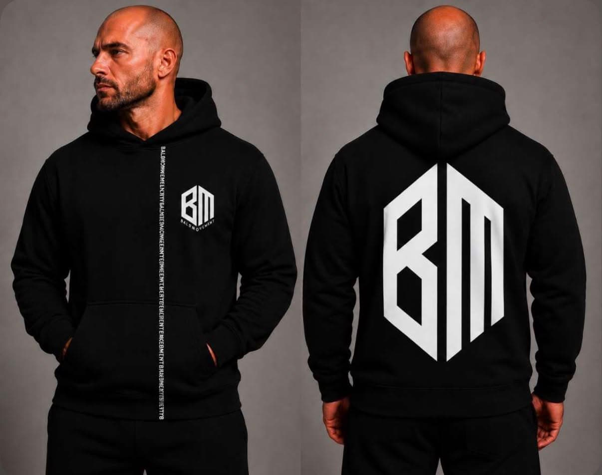 Black Own It Hoodie with BM logo on chest and large BM monogram on back